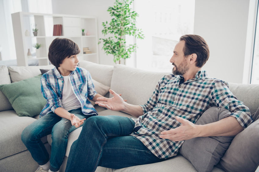 Father Son discussing plans during lockdown